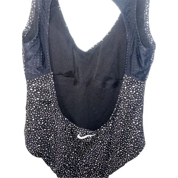 Nike Women's One Piece Swimsuit L Black Water Dots Keyhole Back - Picture 5 of 7